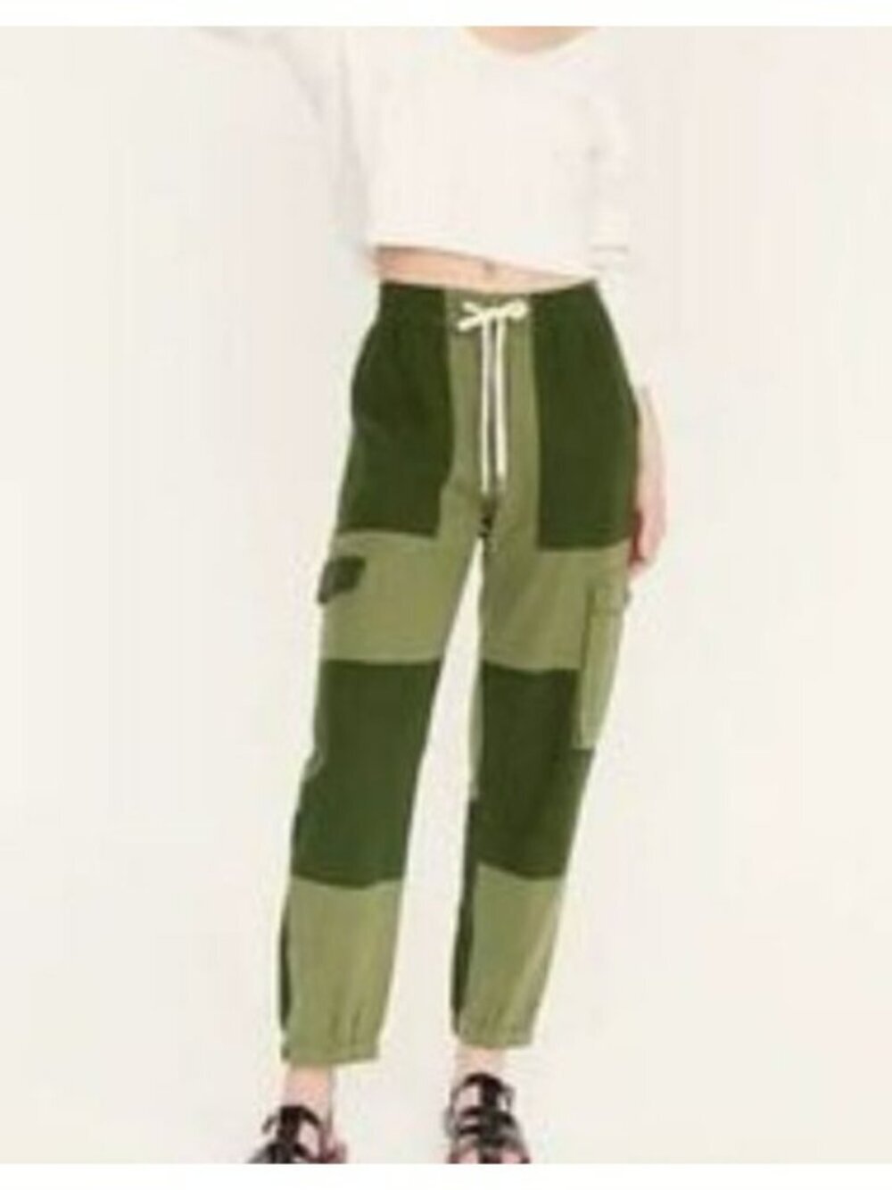 J.Crew Green Patchwork Jogger Pants XS Linen-Blend Cargo Style With Drawstring